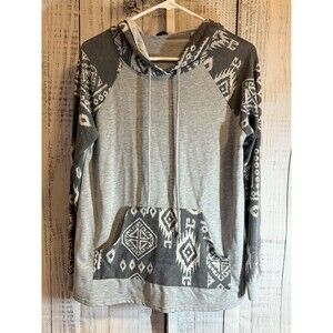 1 Clique Women’s Long Sleeve Hooded Top Small Aztec Western Grey Print
